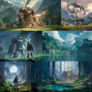بعض المناظر والرسومات الخلابة في لعبة لينك بطل اللعبة أثناء محاربة الوحوش في لعبة The Legend of Zelda: Breath of the Wild